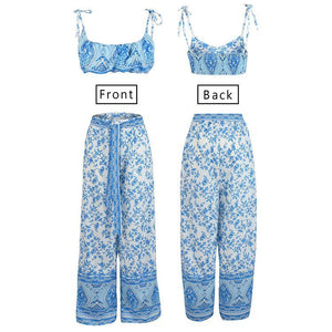 Sexy Off Shoulder Floral Printed Two Piece Suit Jumpsuit