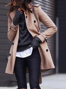 Fashion Turndown   Collar Pure Colour Long Sleeve Coat