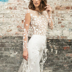 Perspective Lace Front Short Long White Maxi Evening Dress