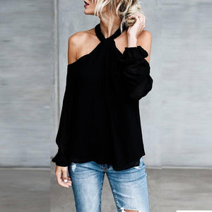 Open Shoulder  Cutout  Plain Blouses