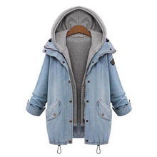 Load image into Gallery viewer, Hooded Drawstring Flap Pocket Denim Two-Piece Coats