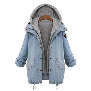 Hooded Drawstring Flap Pocket Denim Two-Piece Coats