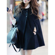 Load image into Gallery viewer, Collarless Pocket Plain Woolen Cape Sleeve Coat