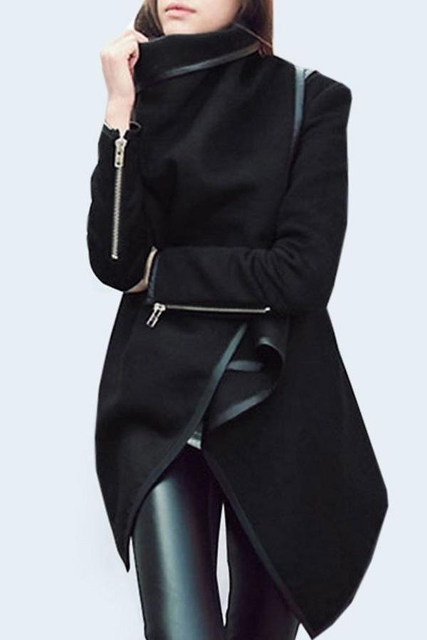 Stylish Zips Asymmetrical Hems Overcoats