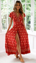 Load image into Gallery viewer, Big Pendulum V-Neck Beach Holiday Tie Printing Vacation Maxi Dress