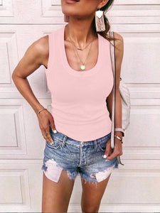 Casual Round-Neck Knit Sleeveless T-Shirt