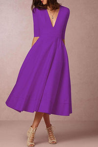 Deep V-Neck Solid Skater Dress 10 Colors Available