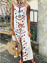 Load image into Gallery viewer, Cotton/Line Casual V-Neck Vintage Printed Boho Dress