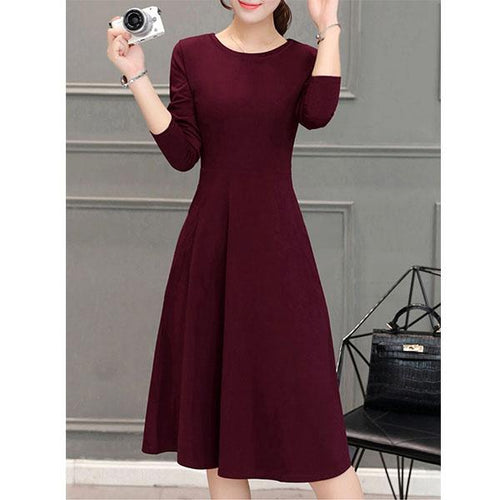 Round Neck  Plain Skater Dress