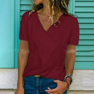 V Neck Plain Casual Short Sleeve T-Shirt