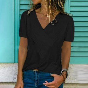 V Neck Plain Casual Short Sleeve T-Shirt