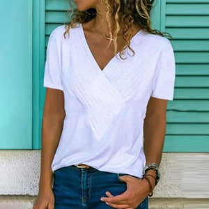 V Neck Plain Casual Short Sleeve T-Shirt