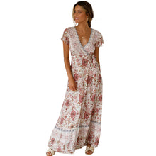 Load image into Gallery viewer, Big Pendulum V-Neck Beach Holiday Tie Printing Vacation Maxi Dress