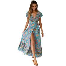 Load image into Gallery viewer, Big Pendulum V-Neck Beach Holiday Tie Printing Vacation Maxi Dress