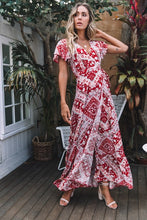 Load image into Gallery viewer, Big Pendulum V-Neck Beach Holiday Tie Printing Vacation Maxi Dress