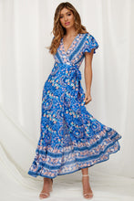 Load image into Gallery viewer, Big Pendulum V-Neck Beach Holiday Tie Printing Vacation Maxi Dress