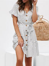 Load image into Gallery viewer, Fashion Polka Dot V Neck Belted Chiffon Mini Dresses