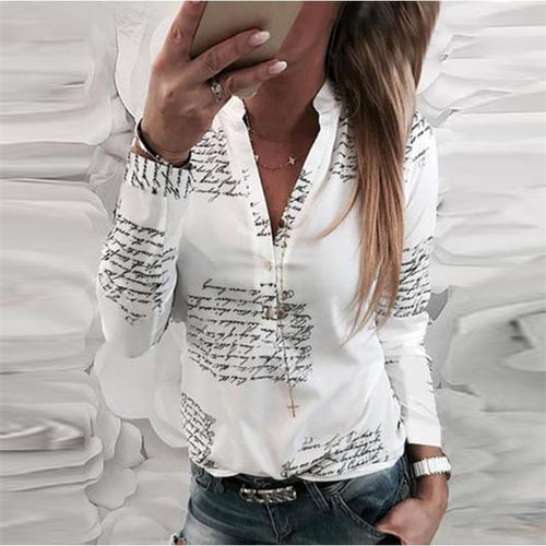 V Neck Letters Shirts Blouses