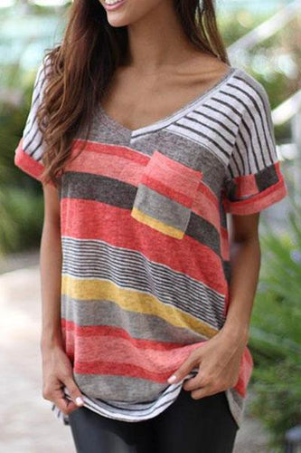 Patch Pocket Striped Short Sleeve T-Shirt