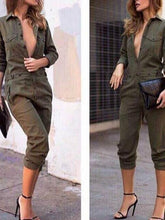 Load image into Gallery viewer, Army Green Fashion Lapel Jumpsuit