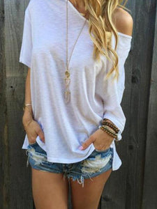 One Shoulder  Plain T-Shirts