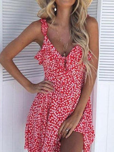 Spaghetti Strap  Backless  Floral Printed  Sleeveless Casual Dresses