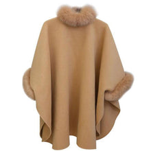 Load image into Gallery viewer, Faux Fur Collar  Frayed Trim  Plain  Batwing Sleeve Coat