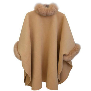 Faux Fur Collar  Frayed Trim  Plain  Batwing Sleeve Coat