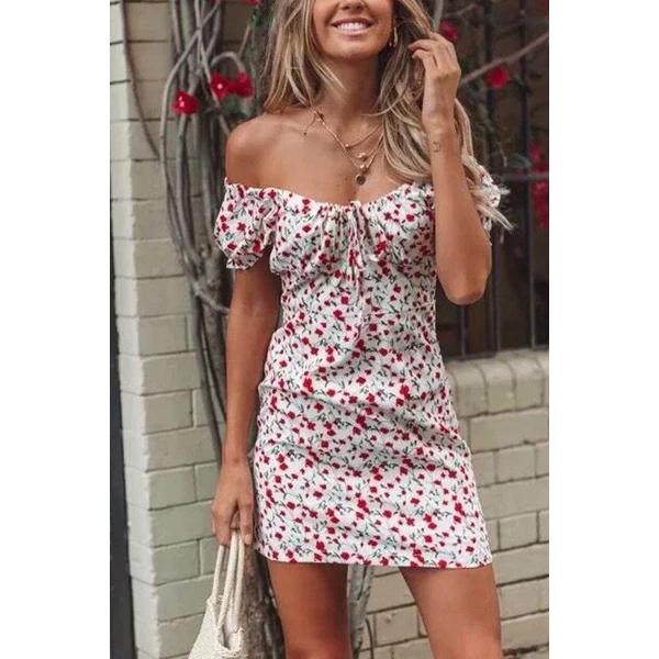 Off Shoulder  Printed  Short Sleeve Bodycon Dresses