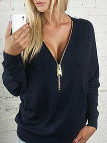 V Neck  Belt Loops  Plain Casual Sweatshirt