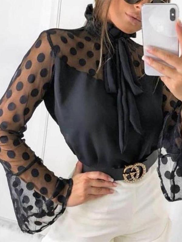 Fashion Polka Dotr   Bell Sleeve  Polka Dot Blouse