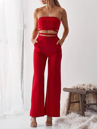 Sexy Off Shoulder Plain Slim Midriff Baring Jumpsuit