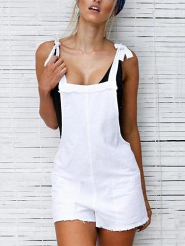 Kangaroo Pocket  Plain  Sleeveless  Playsuits