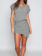 Load image into Gallery viewer, Round Neck  Bow  Belt  Plain  Batwing Sleeve  Extra Short Sleeve Casual Dresses