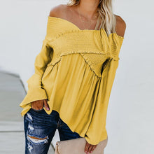 Load image into Gallery viewer, Elastic Off Shoulder Long Flare Sleeve Plain Pleated Loose T-Shirts