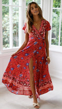 Load image into Gallery viewer, Big Pendulum V-Neck Beach Holiday Tie Printing Vacation Maxi Dress