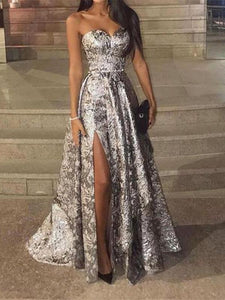 Sexy Silver Sleeveless  Sequins Fishtail Evening Dress