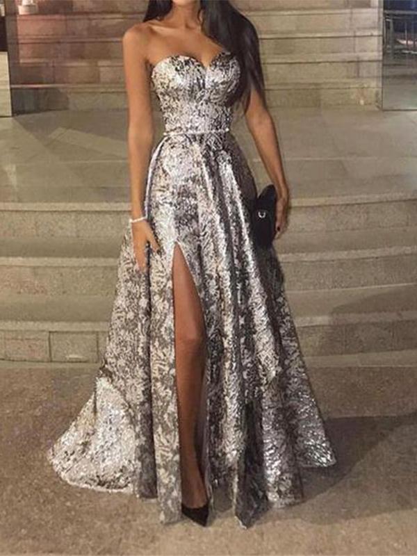 Sexy Silver Sleeveless  Sequins Fishtail Evening Dress