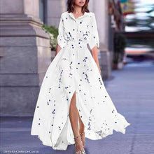 Load image into Gallery viewer, Turn Down Collar  Printed Maxi Dress