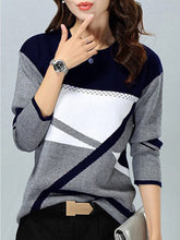 Load image into Gallery viewer, Round Neck  Patchwork  Color Block Knit Pullover