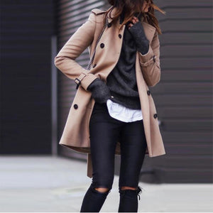 Fashion Turndown   Collar Pure Colour Long Sleeve Coat