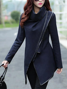 Turtle Neck Front Wrapped Zipper Trench Coat