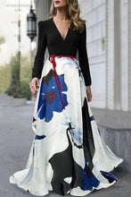 Load image into Gallery viewer, V-Neck  Belt  Printed Maxi Dress