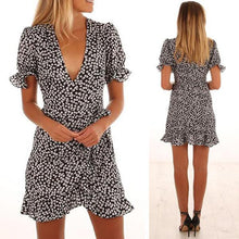 Load image into Gallery viewer, Deep V Neck Floral Printed Short Sleeve Bodycon Dresses