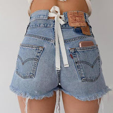 Load image into Gallery viewer, Pure Color High Waist Tie Denim Shorts