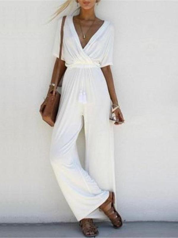 Stylish Crossed Deep V Jumpsuit