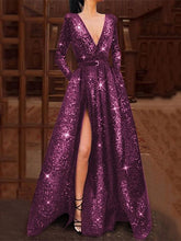 Load image into Gallery viewer, Shiny Plain Long Sleeve Evening Dresses