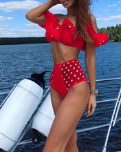 Load image into Gallery viewer, Off Shoulder  Flounce  Tiered  Plain Bikini