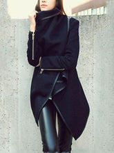 Load image into Gallery viewer, Turtle Neck Front Wrapped Zipper Trench Coat