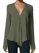 Load image into Gallery viewer, V Neck  Asymmetric Hem  Plain Blouses